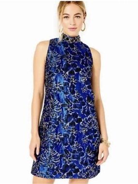Lilly Pulitzer Brandi Shift Dress Blue Grotto Floral Twilight Brocade Sz 2 NWT